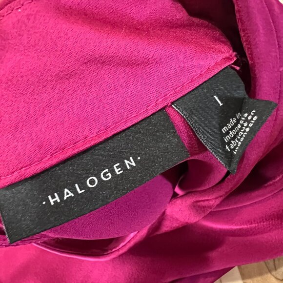 Halogen High Neck Flared Cuff Satin Blouse Fuschia Pink Size Large NWOT - Picture 9 of 11